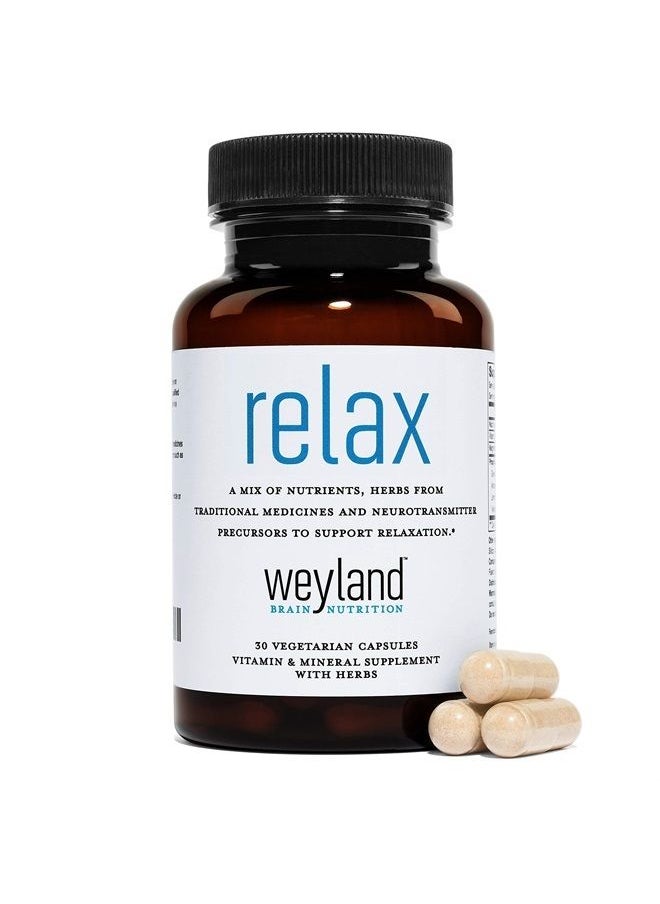 Weyland Brain Nutrition - Relax - Natural Sleep Aid - GABA, L-Theanine, Valerian Root, 5-HTP, Lemon Balm - Calm Support, Stress Relief, Sleep Supplement -30 Vegetarian Capsules - Image 1