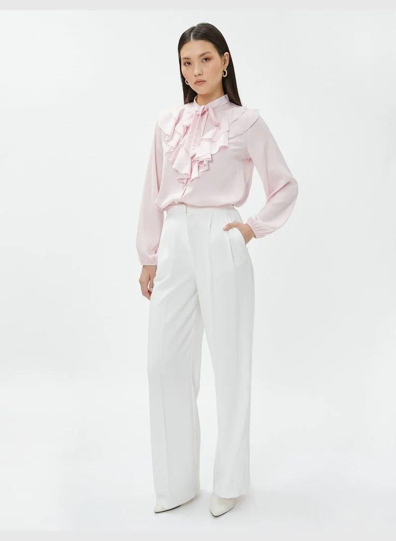 كوتون Frilled Neck Long Sleeve Blouse