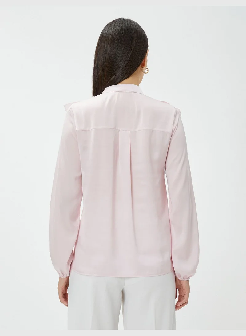 كوتون Frilled Neck Long Sleeve Blouse