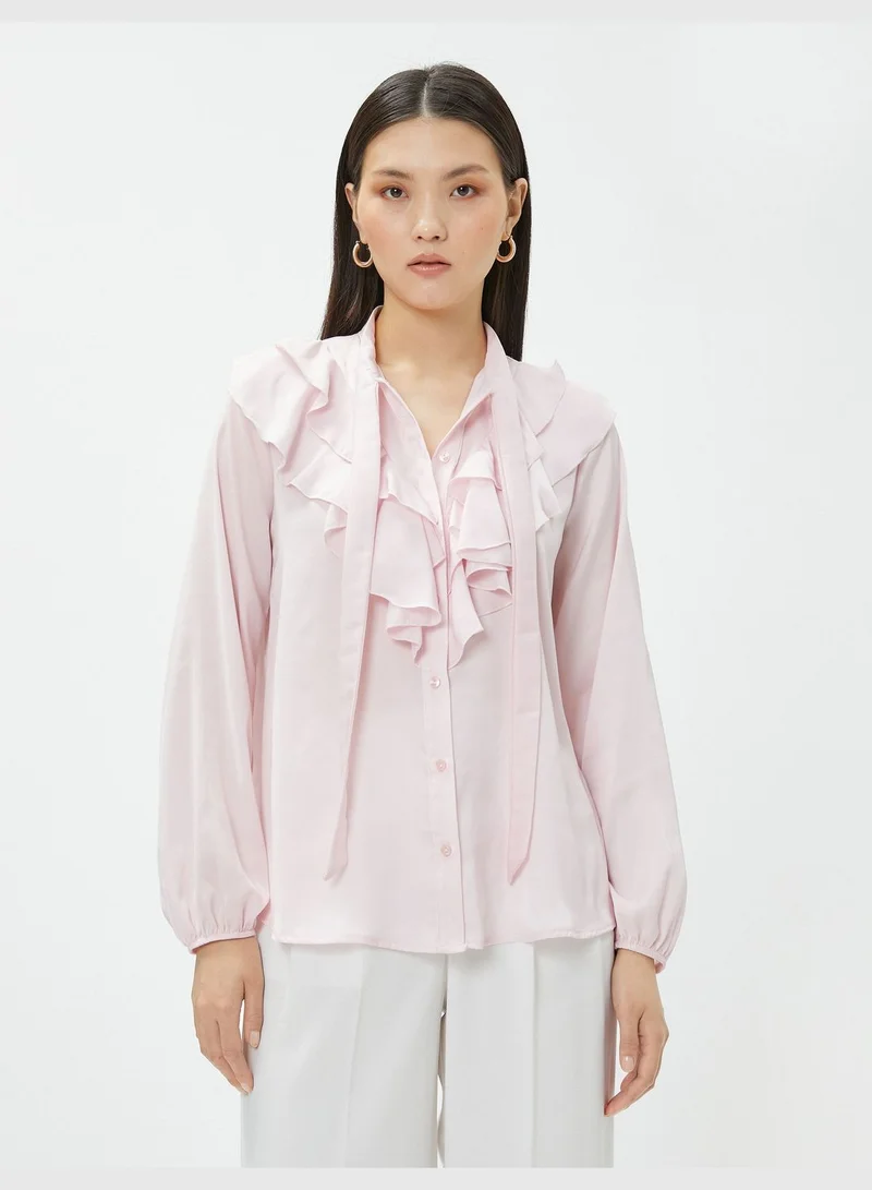 كوتون Frilled Neck Long Sleeve Blouse