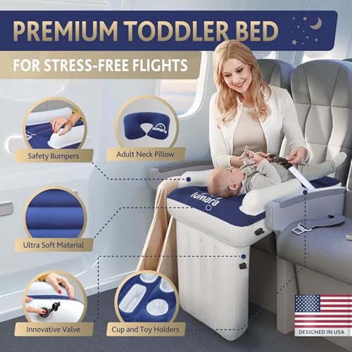 LUMARA Premium Toddler Airplane Bed - Inflatable Airplane Bed for Toddlers, Plane Baby Mattress for Kids - Blow Up Air Mattress for Child Flight Sleep with Safety Belt, Innovative Valves, No Pump Needed - Image 2