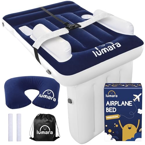 LUMARA Premium Toddler Airplane Bed - Inflatable Airplane Bed for Toddlers, Plane Baby Mattress for Kids - Blow Up Air Mattress for Child Flight Sleep with Safety Belt, Innovative Valves, No Pump Needed - Image 1