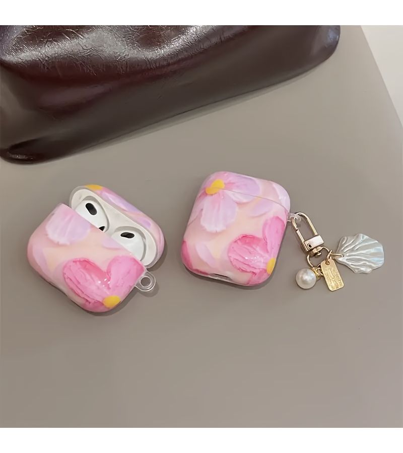 Pink Oil Painting Pattern Earphone Case For Airpods 1 2 Protective Cover - Image 4