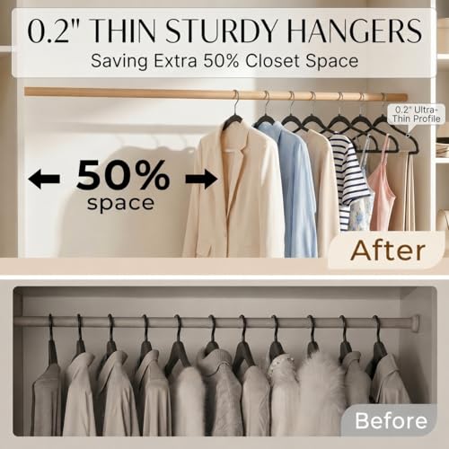 SMARTOR Plastic Hangers 50 Pack, Heavy Duty Plastic Hangers for Clothes - Non-Velvet Slim Hangers with 360° Swivel Hook & Clothes Thin Hanger - Durable Coat Hangars, Space Saving Hanger - Black - Image 3