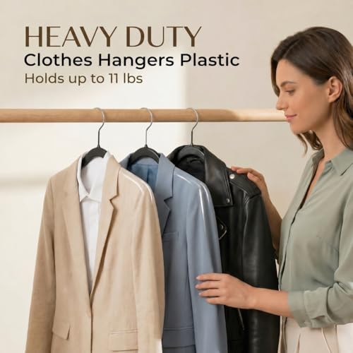 SMARTOR Plastic Hangers 50 Pack, Heavy Duty Plastic Hangers for Clothes - Non-Velvet Slim Hangers with 360° Swivel Hook & Clothes Thin Hanger - Durable Coat Hangars, Space Saving Hanger - Black - Image 4