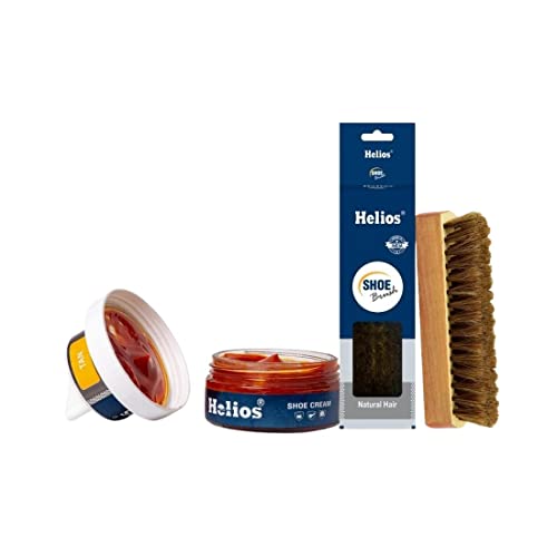 Helios Unisex's Glass Jar with Applicator Classic Leather Nourishment and Shoe Polish Cream-Tan With shoe Brush - Image 1