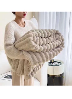 BAIG Faux Fur Blanket Thick Warm Rabbit Hair Gray Plush Soft Plaid Throw Blanket for Double Bed Winter Sofa Cover 200*230CM beige  - Image 1