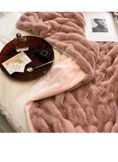 BAIG Faux Fur Blanket Thick Warm Rabbit Hair Gray Plush Soft Plaid Throw Blanket for Double Bed Winter Sofa Cover 200*230CM beige  - Image 2