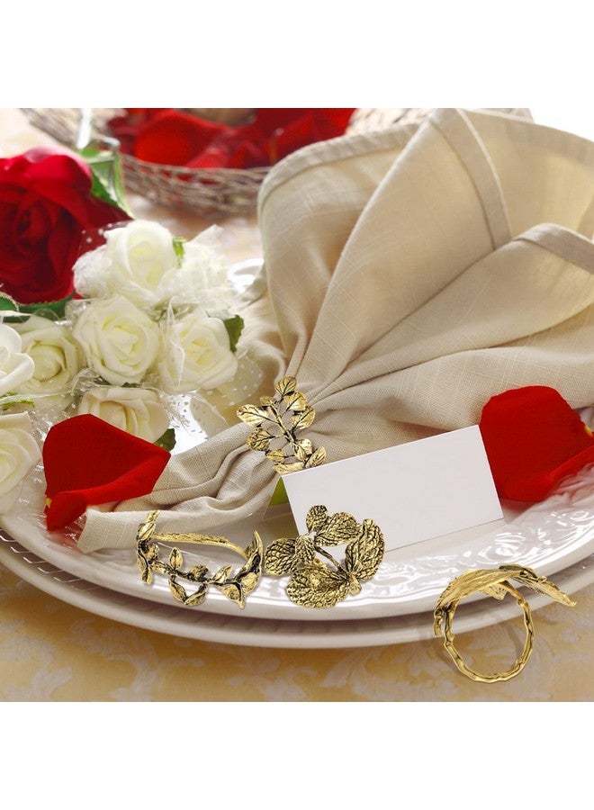 Cunhill Cunhill 8 Pieces Herb Napkin Rings Set Vintage Leaf Napkin Holders Rings Glossy Holder Adornment Metal Table for Graduation Holidays Wedding Graduation Party Decor Everyday Use(Gold)  - Image 5