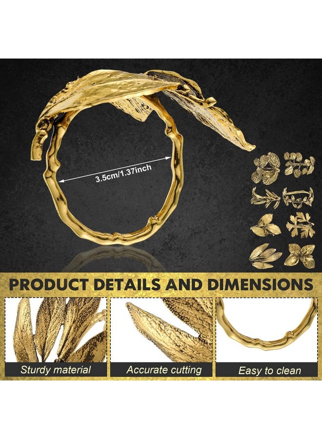 Cunhill Cunhill 8 Pieces Herb Napkin Rings Set Vintage Leaf Napkin Holders Rings Glossy Holder Adornment Metal Table for Graduation Holidays Wedding Graduation Party Decor Everyday Use(Gold)  - Image 2