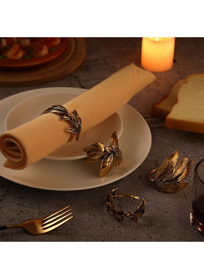 Cunhill Cunhill 8 Pieces Herb Napkin Rings Set Vintage Leaf Napkin Holders Rings Glossy Holder Adornment Metal Table for Graduation Holidays Wedding Graduation Party Decor Everyday Use(Gold)  - Image 4