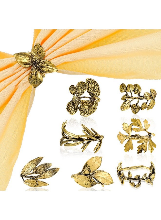 Cunhill Cunhill 8 Pieces Herb Napkin Rings Set Vintage Leaf Napkin Holders Rings Glossy Holder Adornment Metal Table for Graduation Holidays Wedding Graduation Party Decor Everyday Use(Gold)  - Image 1