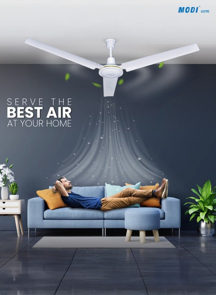 MODI 56 Inch 3-Blade Indoor Ceiling Fan with 5-Speed Remote Control, White Metal Finish, Quiet Motor - Ideal for Home, Office, Bedroom