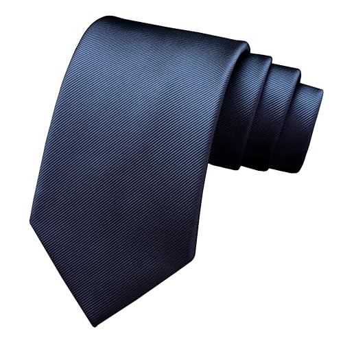 Branduce Solid Navy Blue Tie for Men Wedding Business Silk Woven Plain Dark Blue Necktie (TA02-03) - Image 1