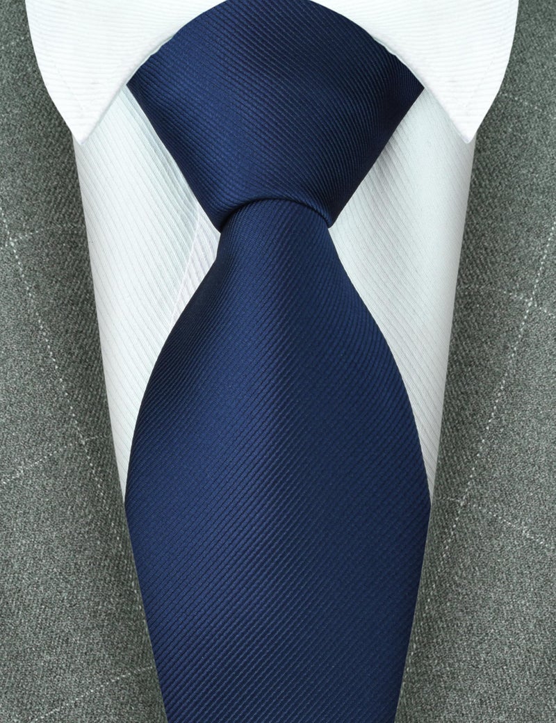 Branduce Solid Navy Blue Tie for Men Wedding Business Silk Woven Plain Dark Blue Necktie (TA02-03) - Image 2