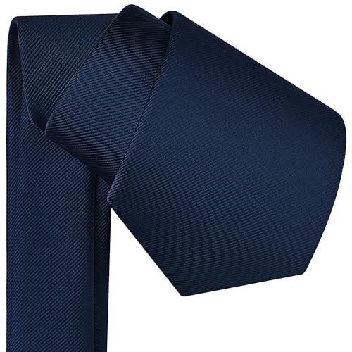 Branduce Solid Navy Blue Tie for Men Wedding Business Silk Woven Plain Dark Blue Necktie (TA02-03) - Image 3