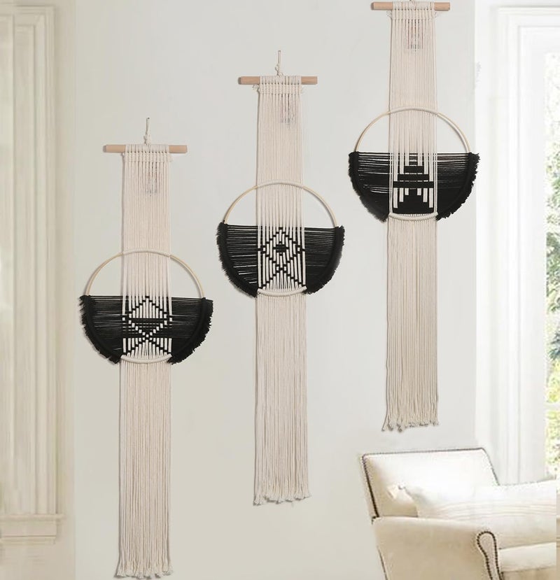 Flber Macrame Wall Hanging 3Pcs Macrame Wall Decor Macrame Wall Art Round Wall Art Handmade Boho Wall - Image 2