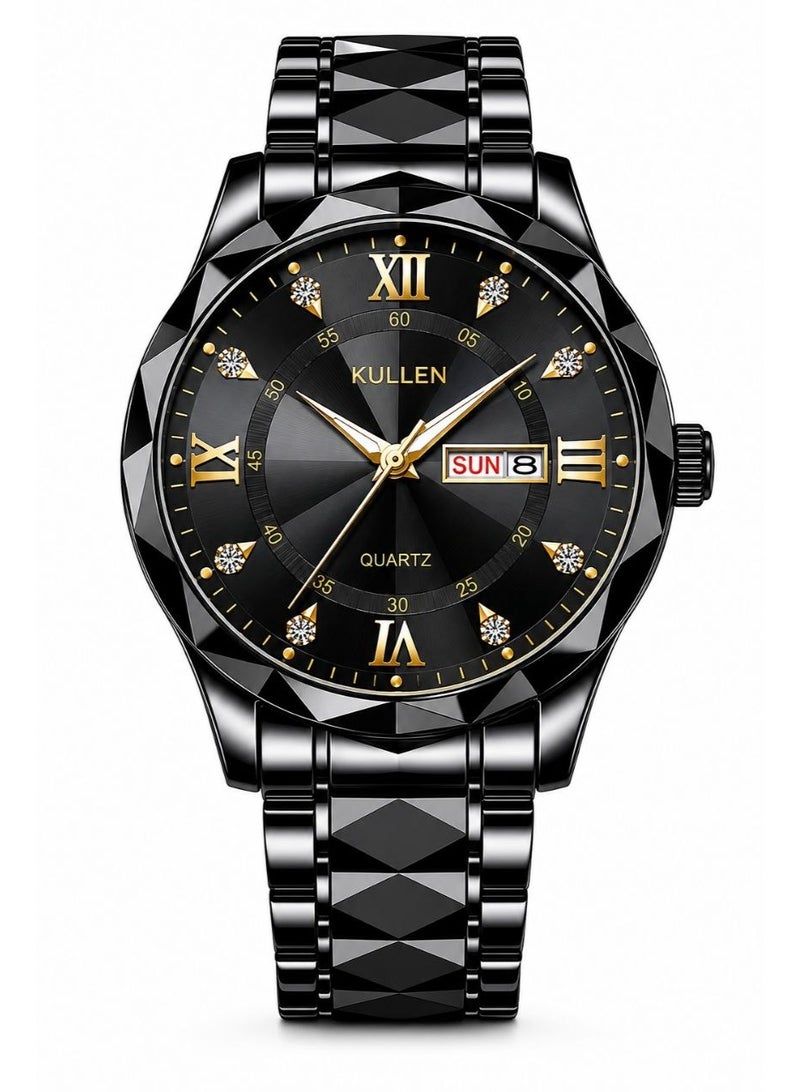 كولين Men's Casual Business Quartz Watch With Calendar, Stainless Steel Strap (Black) - Image 1