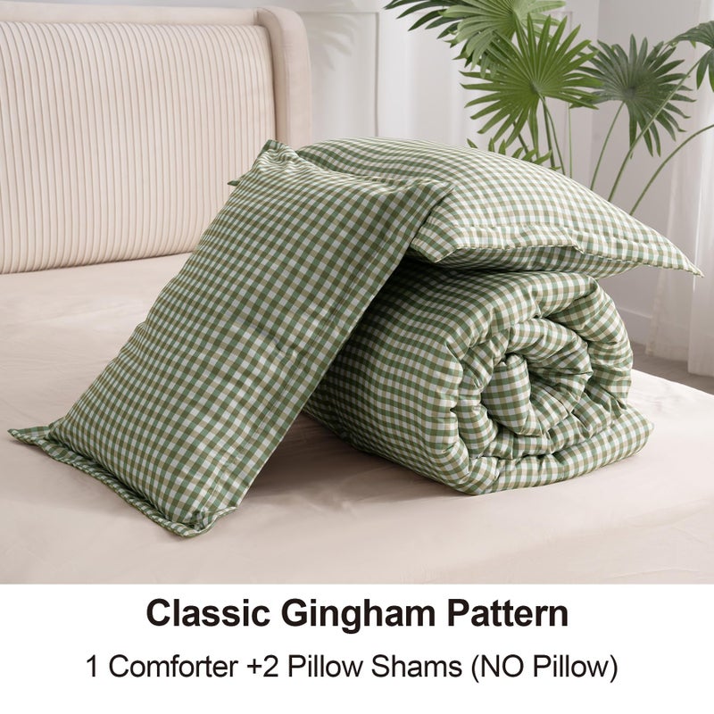 SunNewt Queen Comforter Set, Modern Plaid Checkered Bedding, Green Gingham Brown Grid Bed Comforter, Soft Fluffy Breathable Farmhouse Dorm Bedding, All Seasons 3 Piece Set - Image 4
