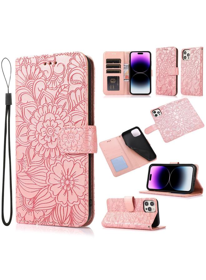 S-TOP Case For iPhone 14 Pro Skin Feel Embossed Sunflower Horizontal Leather Case - Image 1