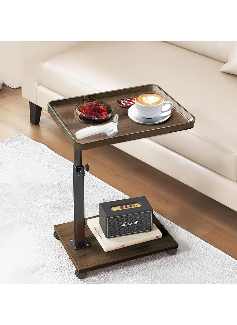 Jorunb - Adjustable C Shaped End Table,360° Couch Table,Couch Tables That Slide Under,Small Side Table for Small Spaces,C Shaped End Table for Couch (Walnut, L15.7*W11.8*H17.7~31.5) - Image 1