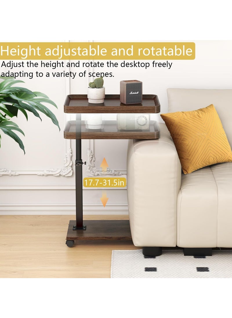 Jorunb - Adjustable C Shaped End Table,360° Couch Table,Couch Tables That Slide Under,Small Side Table for Small Spaces,C Shaped End Table for Couch (Walnut, L15.7*W11.8*H17.7~31.5) - Image 1