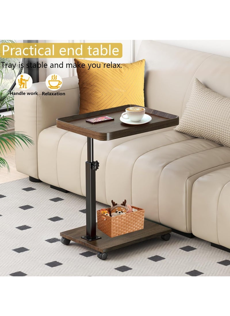 Jorunb - Adjustable C Shaped End Table,360° Couch Table,Couch Tables That Slide Under,Small Side Table for Small Spaces,C Shaped End Table for Couch (Walnut, L15.7*W11.8*H17.7~31.5) - Image 1