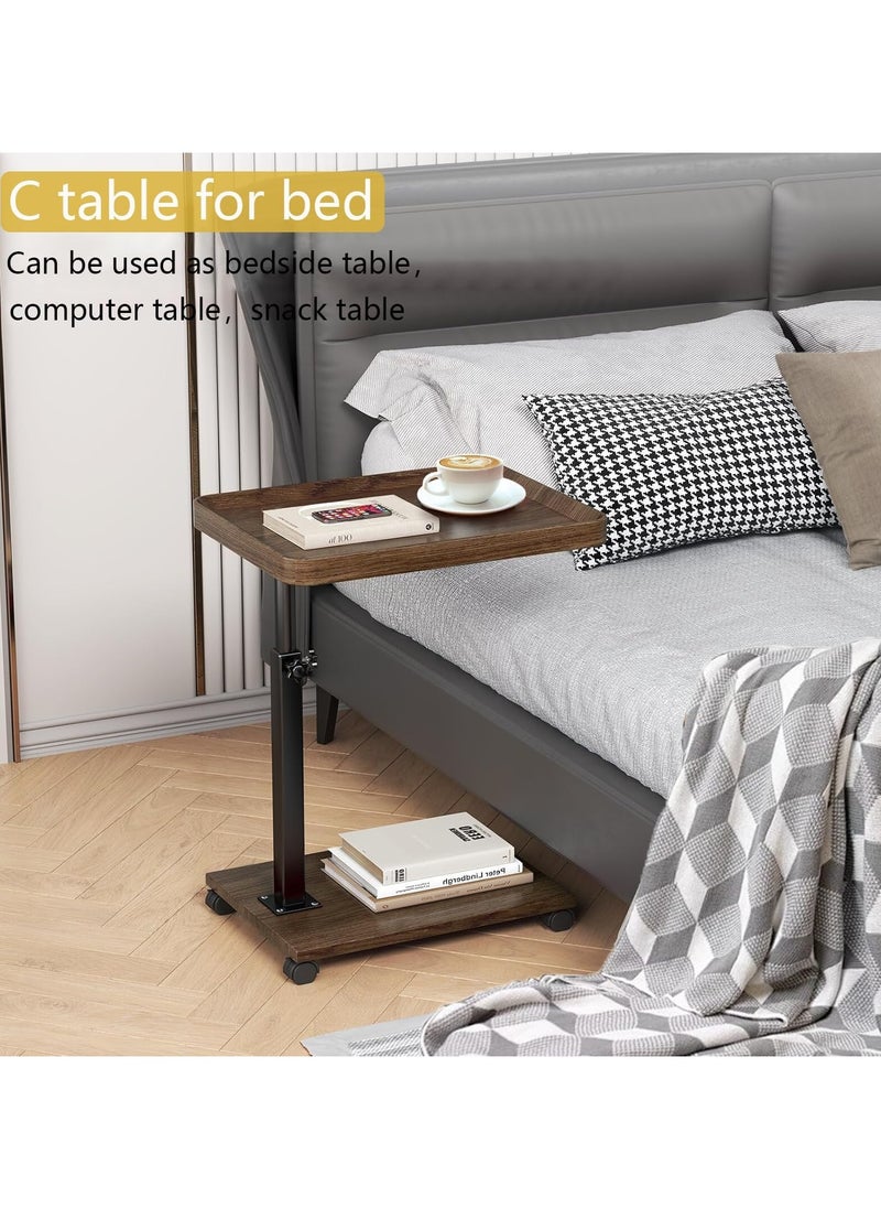 Jorunb - Adjustable C Shaped End Table,360° Couch Table,Couch Tables That Slide Under,Small Side Table for Small Spaces,C Shaped End Table for Couch (Walnut, L15.7*W11.8*H17.7~31.5) - Image 1