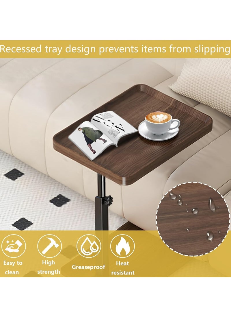 Jorunb - Adjustable C Shaped End Table,360° Couch Table,Couch Tables That Slide Under,Small Side Table for Small Spaces,C Shaped End Table for Couch (Walnut, L15.7*W11.8*H17.7~31.5) - Image 1