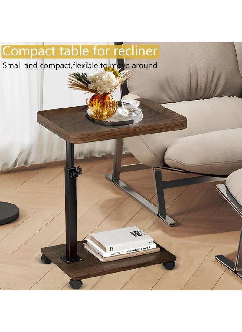 Jorunb - Adjustable C Shaped End Table,360° Couch Table,Couch Tables That Slide Under,Small Side Table for Small Spaces,C Shaped End Table for Couch (Walnut, L15.7*W11.8*H17.7~31.5) - Image 1