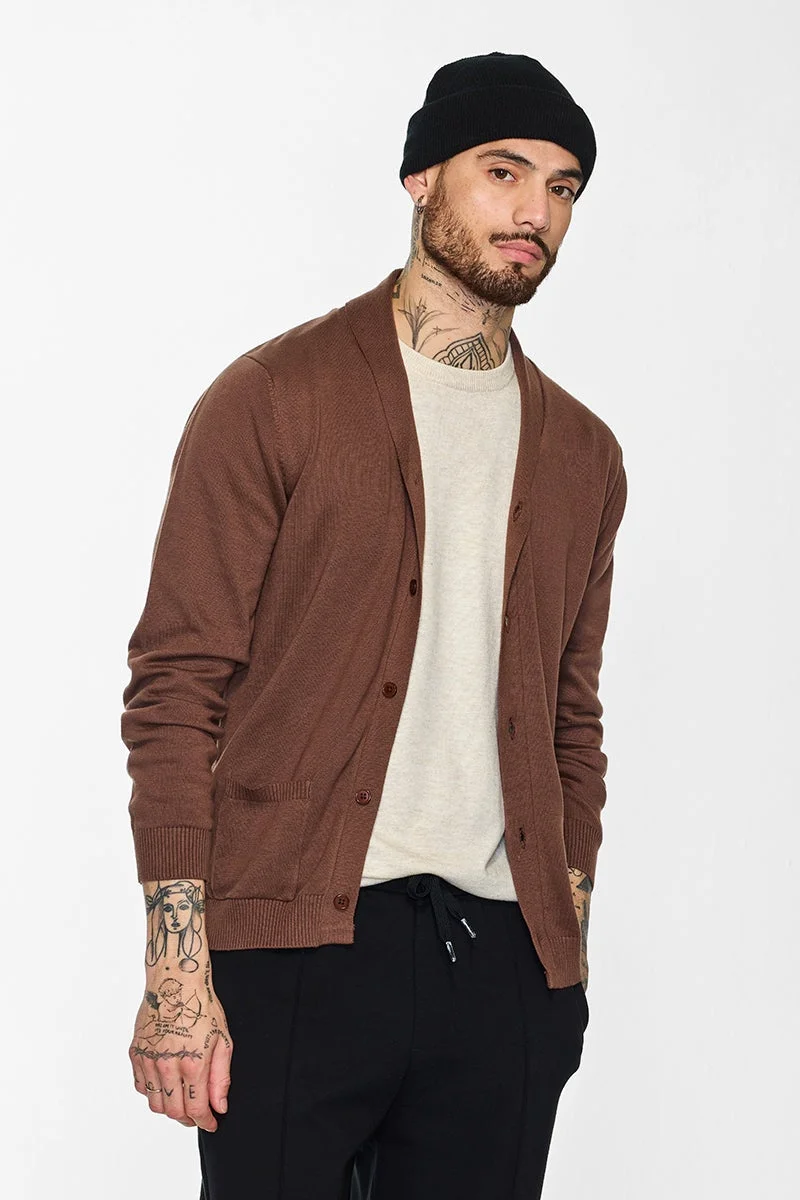 SNITCH Core Lab Brown Shawl Neck Sweater