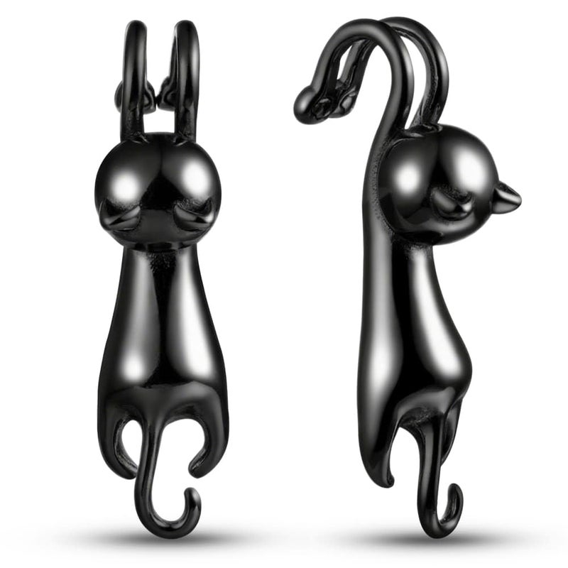 Earblity 1 Pair ear weight Cute Cat Dangle Gauges for Ear Lobe 2g(6mm) Dangle Ear Tunnels Plugs 316 Stainless Steel black Ear Weight Plugs Hypoallergenic expander Piercing Body Jewelry - Image 1