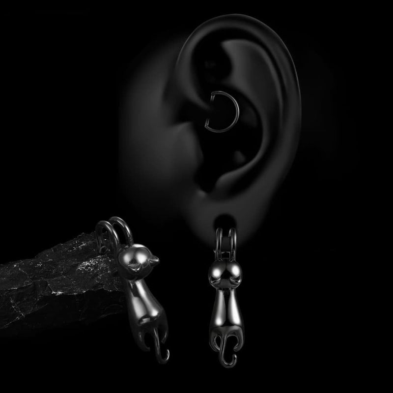 Earblity 1 Pair ear weight Cute Cat Dangle Gauges for Ear Lobe 2g(6mm) Dangle Ear Tunnels Plugs 316 Stainless Steel black Ear Weight Plugs Hypoallergenic expander Piercing Body Jewelry - Image 4