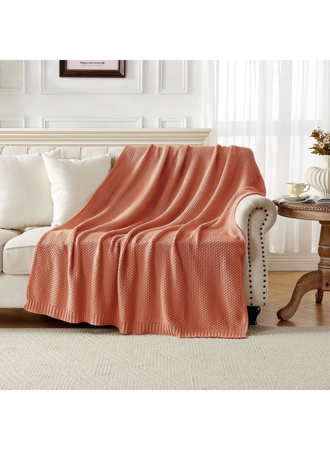 Joydeco Chunky Cable Knit Throw Blanket, Lightweight 100% Cotton Soft Cozy Throw Twin Blanket for Couch Bed and Sofa, Rustic Breathable Farmhouse Blanket Gift for Women Men(Burnt Orange, 60"x80") - Image 2