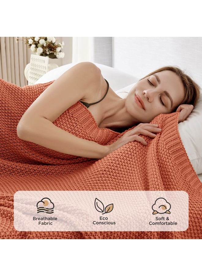Joydeco Chunky Cable Knit Throw Blanket, Lightweight 100% Cotton Soft Cozy Throw Twin Blanket for Couch Bed and Sofa, Rustic Breathable Farmhouse Blanket Gift for Women Men(Burnt Orange, 60"x80") - Image 5