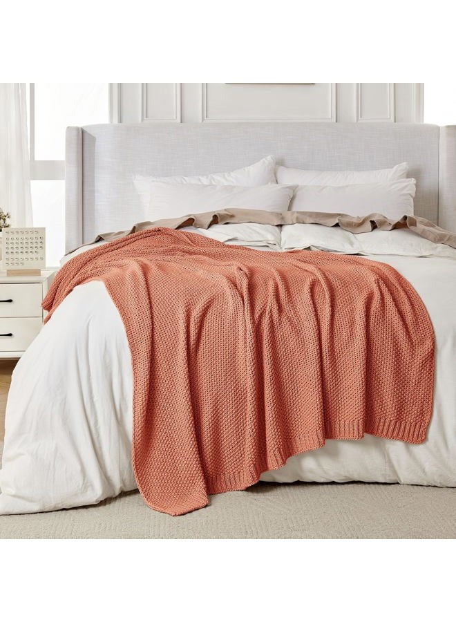 Joydeco Chunky Cable Knit Throw Blanket, Lightweight 100% Cotton Soft Cozy Throw Twin Blanket for Couch Bed and Sofa, Rustic Breathable Farmhouse Blanket Gift for Women Men(Burnt Orange, 60"x80") - Image 4