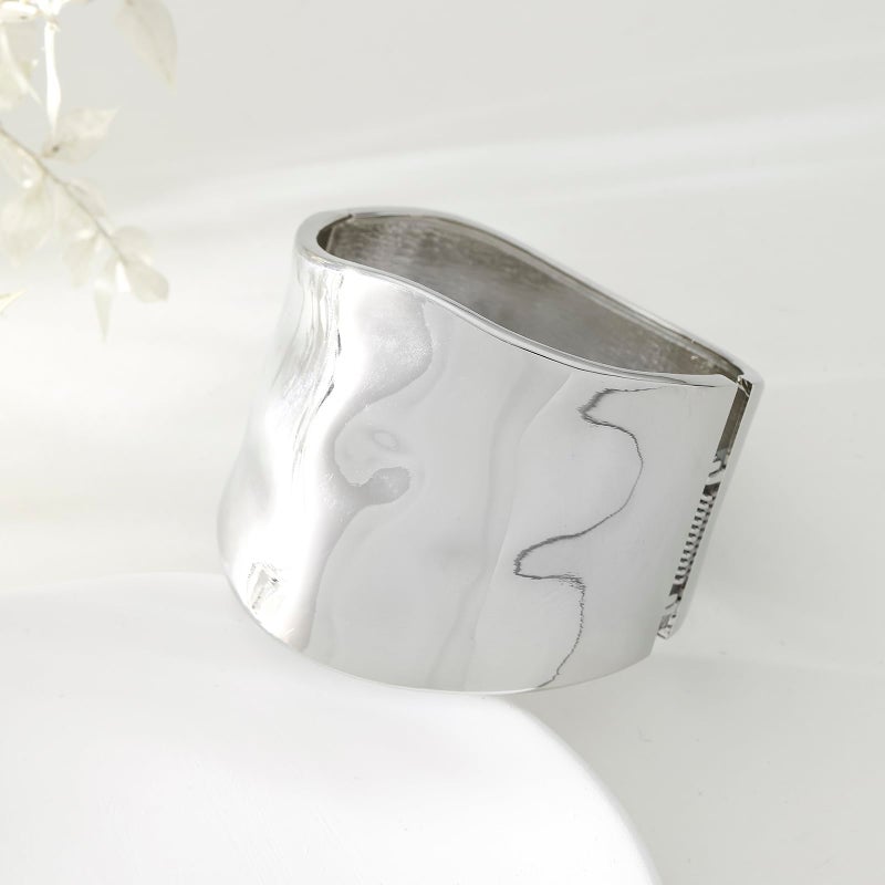 AYWFCBF Bangle Bracelets for Women | Trendy Wide Bracelets | Hinged Arm Cuff Bangles Chunky Silver Plated Bracelets for Women - Image 4