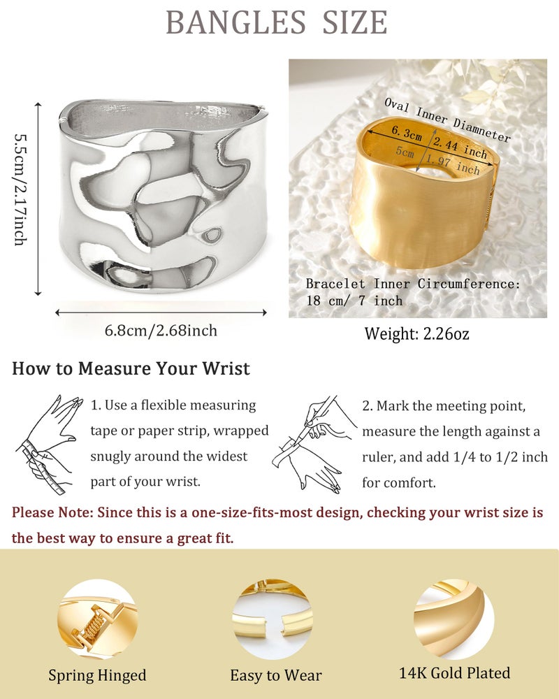 AYWFCBF Bangle Bracelets for Women | Trendy Wide Bracelets | Hinged Arm Cuff Bangles Chunky Silver Plated Bracelets for Women - Image 2