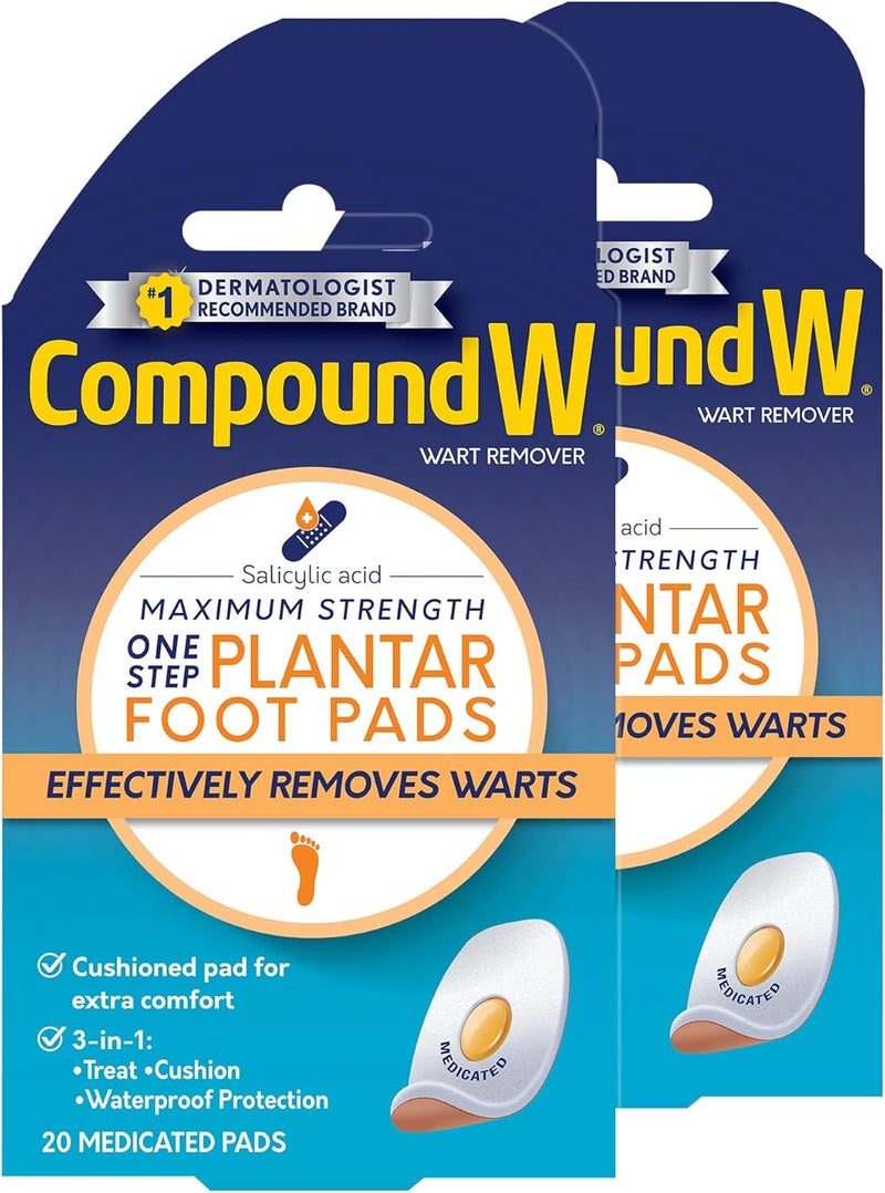 Compound W Maximum Strength One Step Plantar Wart Remover Foot Pads, 20 CT, 2 Pack - Image 1
