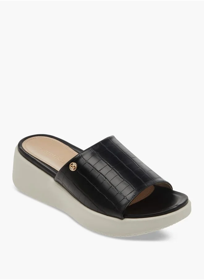 بابريكا Women's Textured Slip-On Sandals with Wedge Heel
