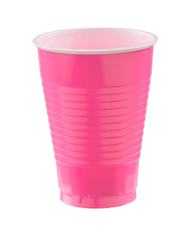 Amscan Bright Pink Plastic Cups (Pack of 20) - 12 oz. - Versatile Drinkware for Indoor & Outdoor Parties  Weddings  Birthdays  Celebrations & More
