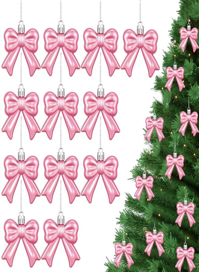 جيجوي مجموعة زينة شجرة عيد الميلاد من Gejoy، 12 قطعة من أقواس وردية ثلاثية الأبعاد، زينة معلقة على شكل فيونكة، 2.36 بوصة، زينة فيونكة بلاستيكية وردية معلقة لشجرة عيد الميلاد، ديكور منزلي، حفلات زفاف، وعطلات. - Image 1