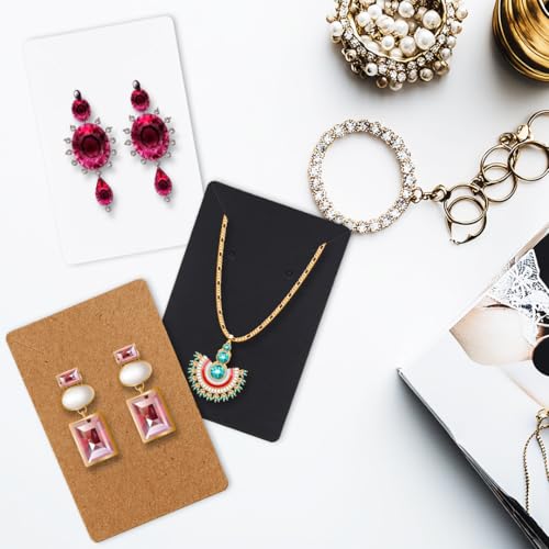 Festiko Jewellery Display Cards Set, 350 GSM Rectangle Jewellery Tags for Earrings, Necklace & Bracelet Display, Black White Kraft Cards, 3.5 x 2.5 Inch - Image 5
