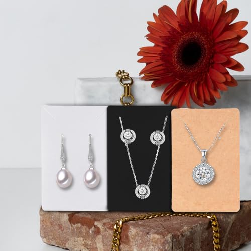 Festiko Jewellery Display Cards Set, 350 GSM Rectangle Jewellery Tags for Earrings, Necklace & Bracelet Display, Black White Kraft Cards, 3.5 x 2.5 Inch - Image 3