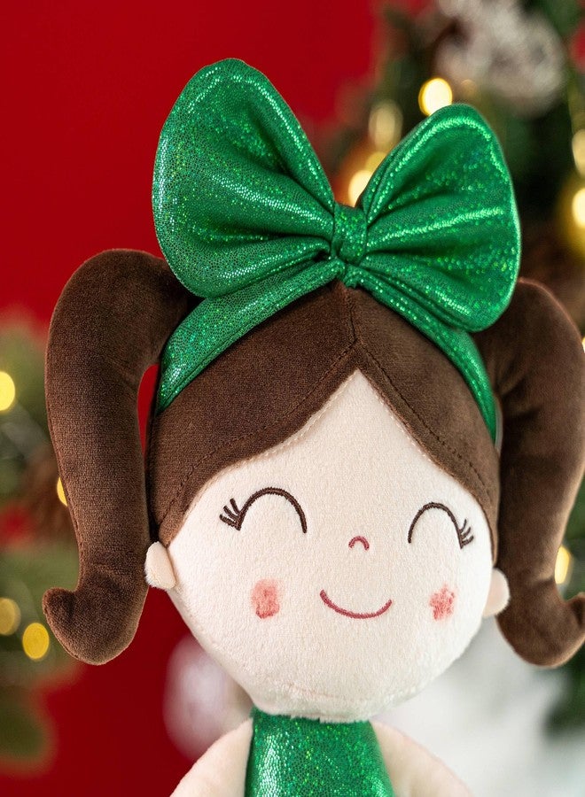 Gloveleya Christmas Baby Doll - Soft Plush Girl Toy in Green Dress, Doll for Kids, Xmas Décor & Keepsake, 12 Inches - Image 5