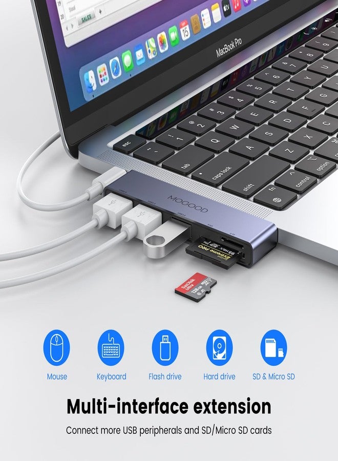 موزع USB-C من MOGOOD، محول USB متعدد المنافذ لملحقات Macbook Pro وAir، دونجل USB-C 5 في 1 مع منفذ USB 3.0 واحد، ومنفذي USB 2.0، وقارئ بطاقات SD/TF، متوافق مع أجهزة الكمبيوتر المحمولة، وأجهزة الكمبيوتر المكتبية، وأجهزة Mac، وأجهزة Macbook، وأجهزة الكمبيوتر المحمولة، وPS4، إلخ. - Image 3