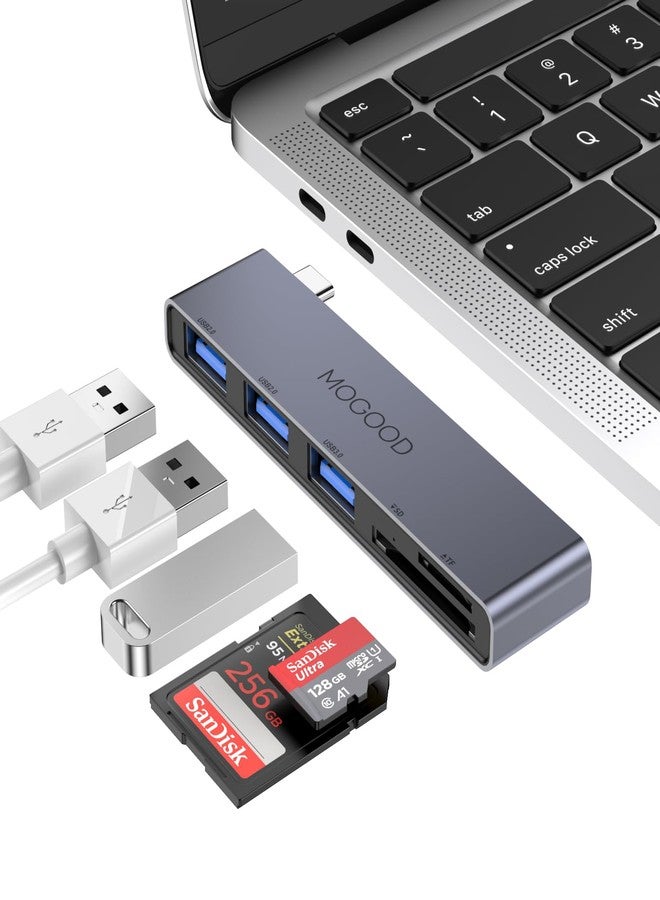 موزع USB-C من MOGOOD، محول USB متعدد المنافذ لملحقات Macbook Pro وAir، دونجل USB-C 5 في 1 مع منفذ USB 3.0 واحد، ومنفذي USB 2.0، وقارئ بطاقات SD/TF، متوافق مع أجهزة الكمبيوتر المحمولة، وأجهزة الكمبيوتر المكتبية، وأجهزة Mac، وأجهزة Macbook، وأجهزة الكمبيوتر المحمولة، وPS4، إلخ. - Image 1