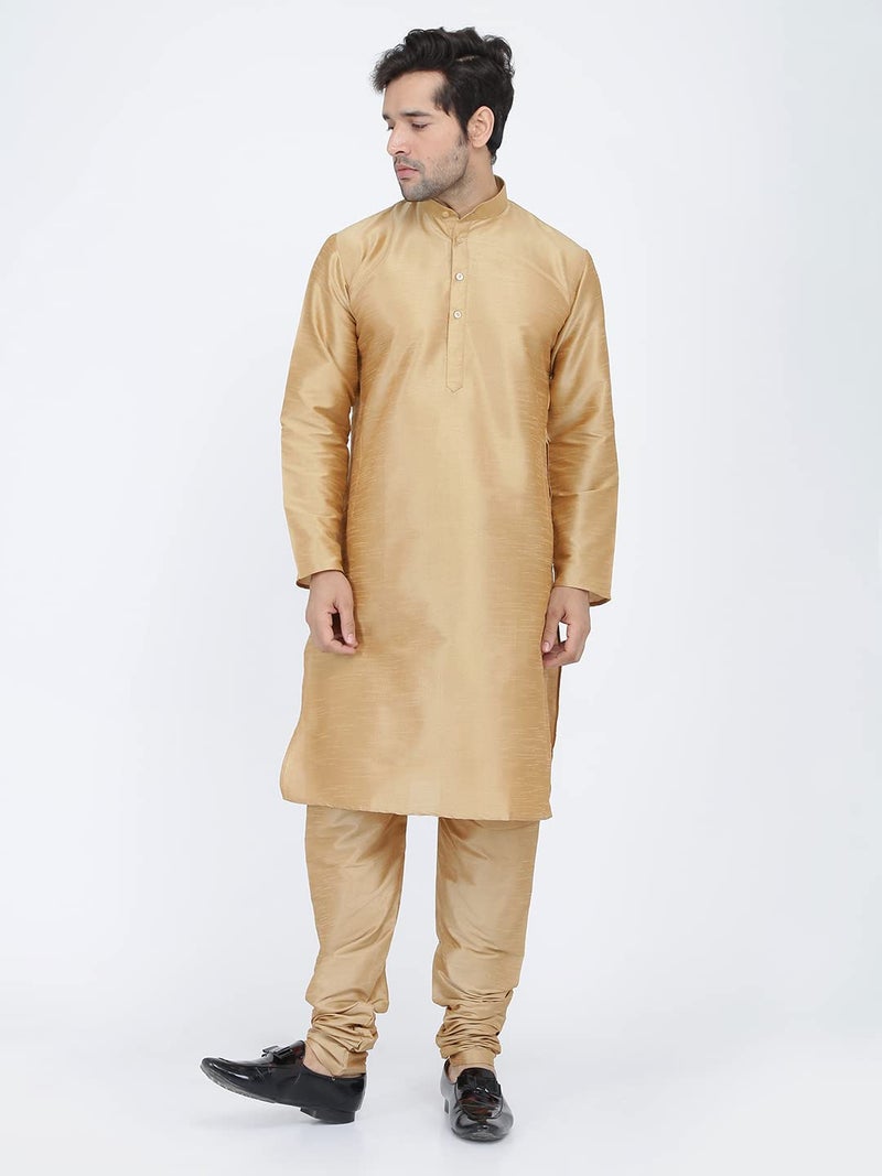 Royal Kurta Men's Silk Blend Kurta & Churidaar Pyjama Set (42, Bronze) - Image 3
