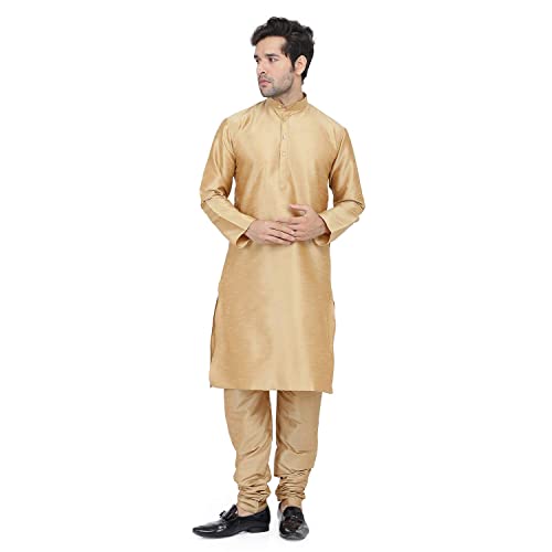 Royal Kurta Men's Silk Blend Kurta & Churidaar Pyjama Set (42, Bronze) - Image 1