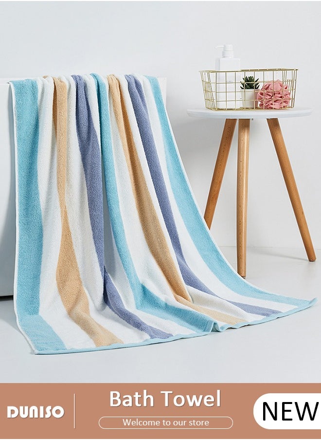 DUNISO Cotton Unshedding Thick Beach Towel,Absorbent Quick Dry Ultra Soft Large Size Household Bath Swimming Towel,Sand Free Lightweight Durable Striped Design Pool Beach Blanket,Perfect for Travel Pool Swimming Bath Camping Yoga Gym Sports  - Image 1